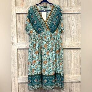 BloomChic Floral V-Neck Dress in Teal and Orange Sz 18/20 NWT